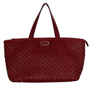 Oscar de la Renta Red Leather Woven Shoulder Tote Bag